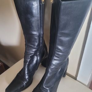 Sleek Black Leather Heeled Boots